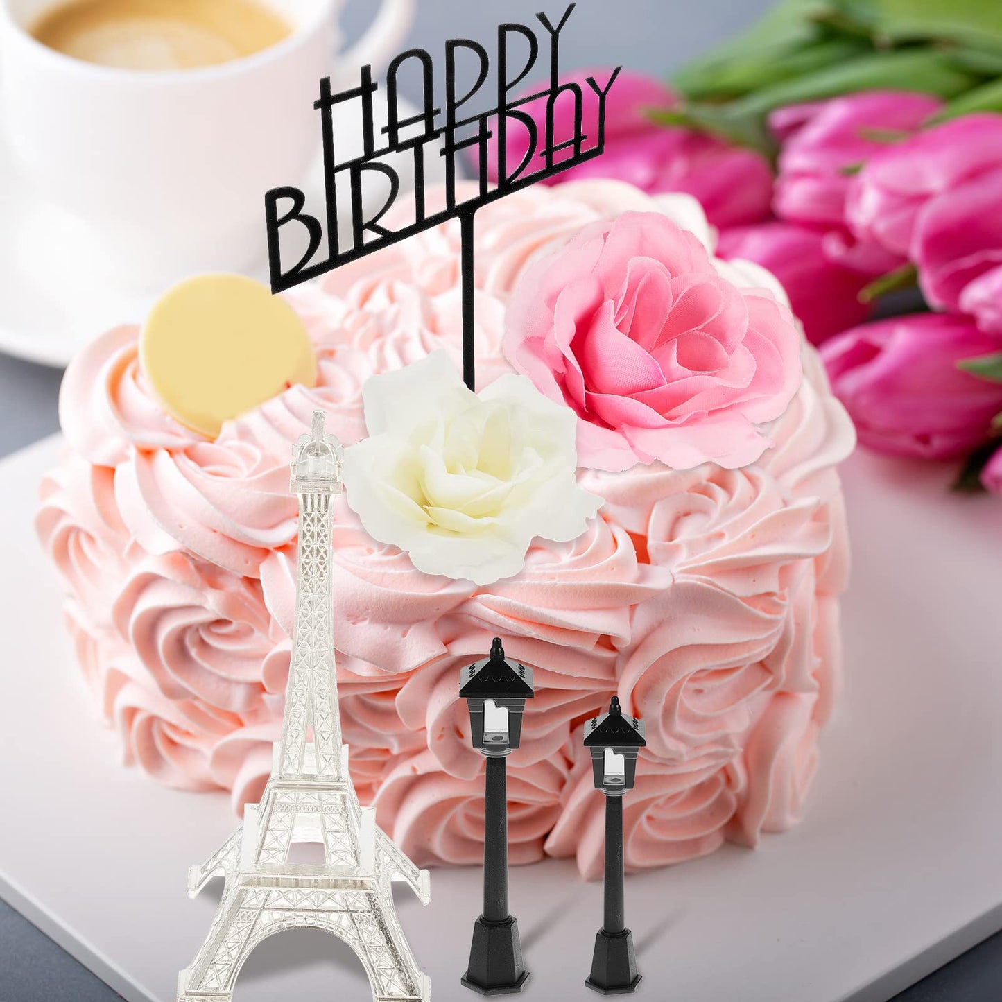 8 Pcs Paris Eiffel Tower Cake Topper Set, 7 Inch Romantic Decor with
