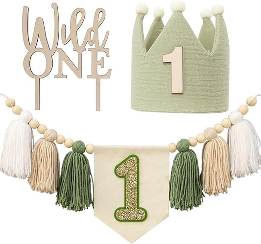 Wild One High Chair Banner For 1st Birthday Party Boy