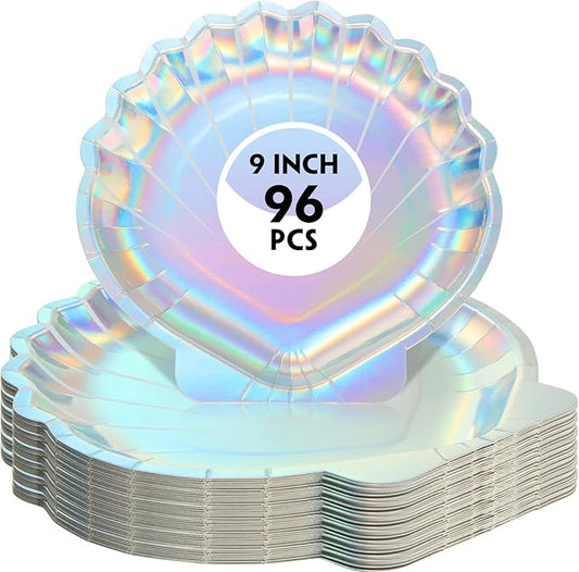 96 Pcs Mermaid Paper Plates Seashell Plates Party Supplies 9 Inch