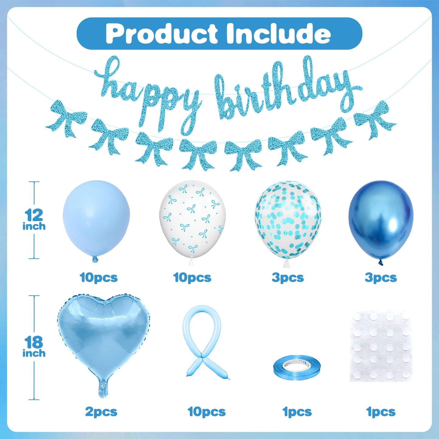 Blue Bow Birthday Decorations, Coquette Party Decor with Happy