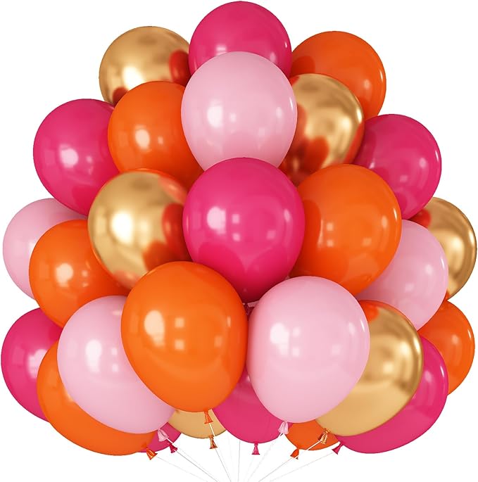 Hot Pink and Orange Gold Balloons 12inch 60pcs Light Pink Metallic