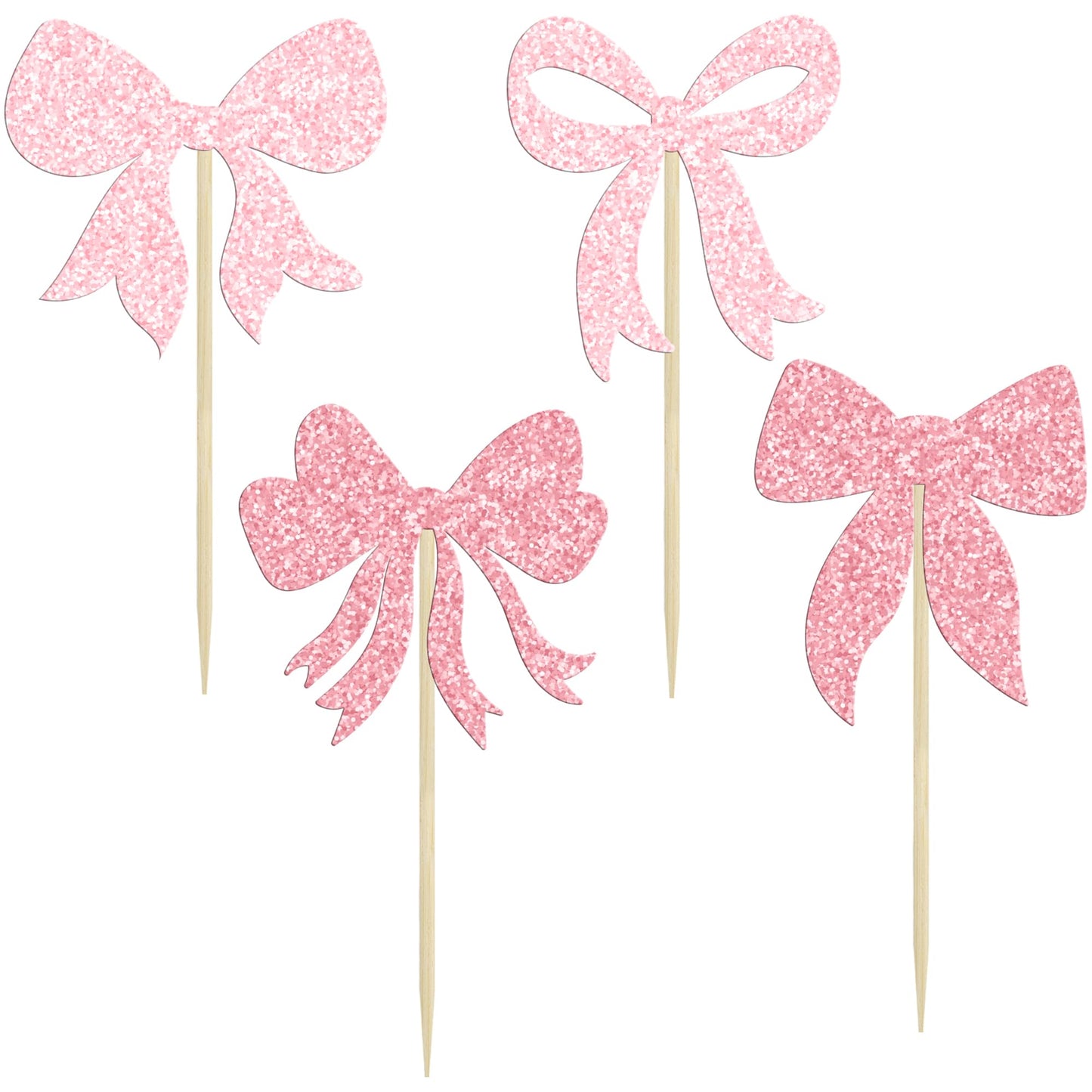 Gyufise 36Pcs Bow Cupcake Toppers Glitter Bowknot Cupcake Picks Bow