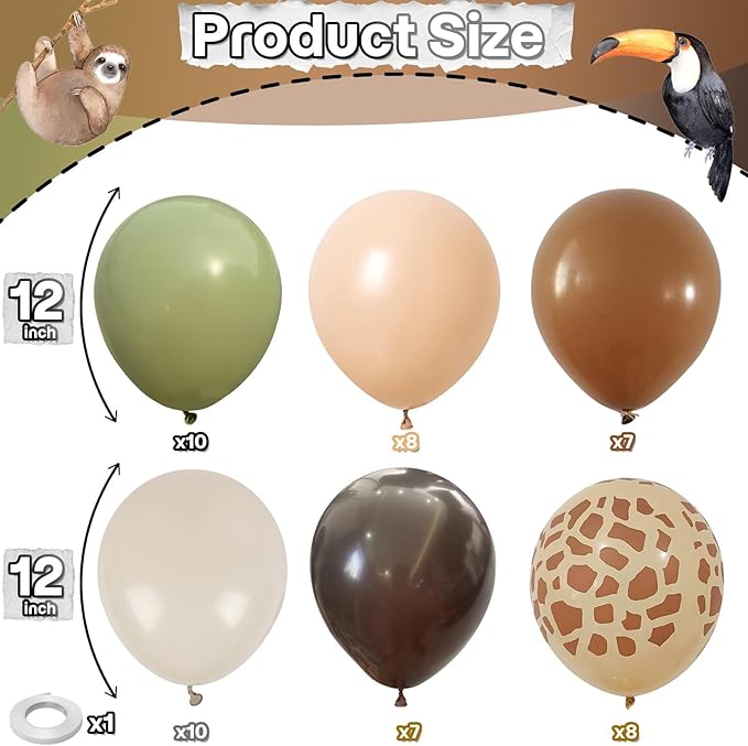 Sage Green and Brown Balloons, 12inch Safari Olive Green Beige Brown