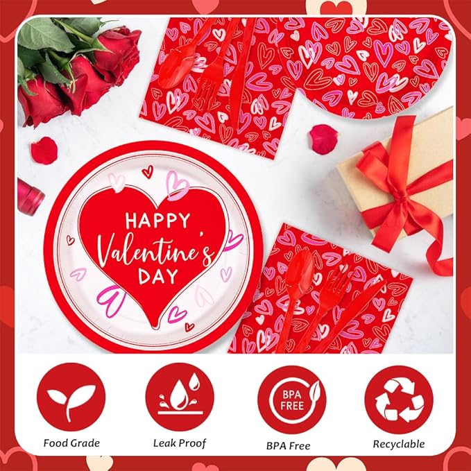 Happy Valentine's Day Party Supplies Red Heart Love Disposable Paper