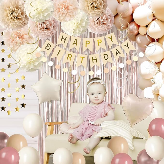 Beige Boho Birthday Decorations for Girls Women Happy Birthday