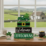 4 Pcs St Patricks Day Table Decor Leprechaun Wooden Stacked Blocks