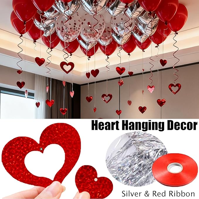 54pcs Heart Balloons I Love You Valentines Decoration with 50 Hang
