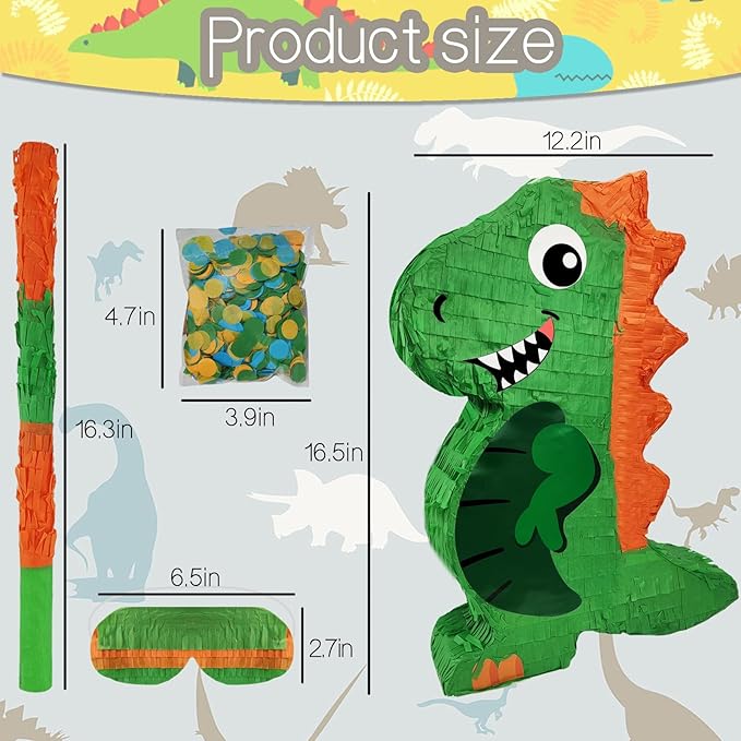 Dinosaur Pinata for Boys Birthday Party with Bat Paper Blindfold and