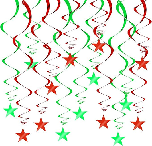 BEISHIDA Red Green Star Hanging Swirl Christmas Decorations Ceiling