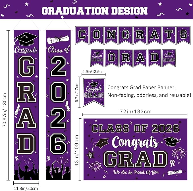 2026 Graduation Decorations Purple Graduation Decorations Set with