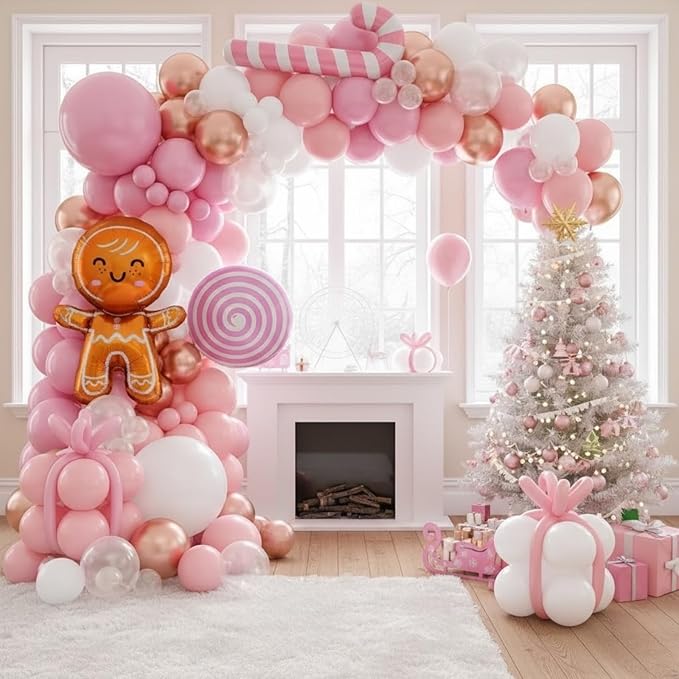 Pink Christmas Balloon Arch Kit Pearl White Pink Rose Gold Balloons