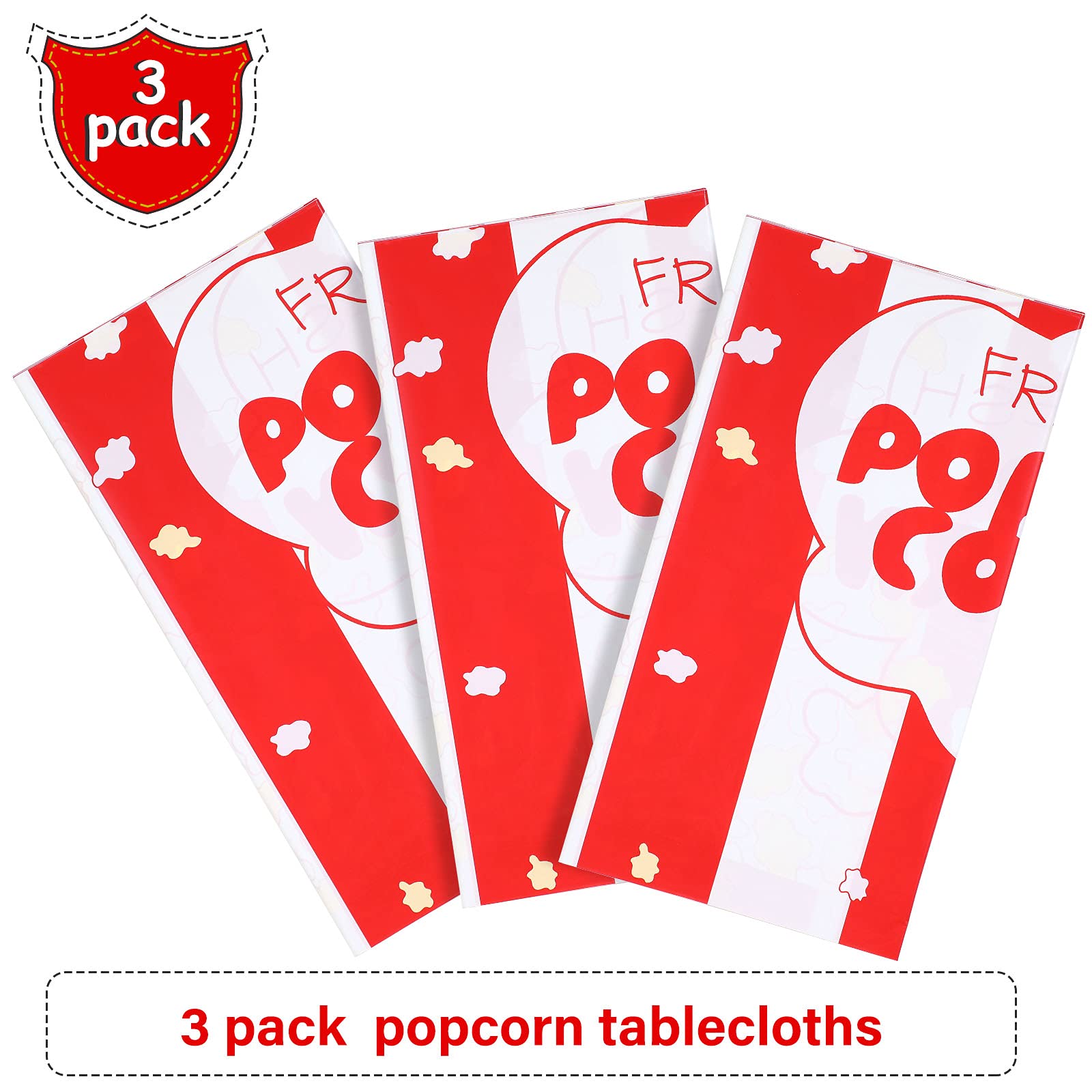 Irenare 3 Pieces Popcorn Tablecloth Decorations Plastic Popcorn Table