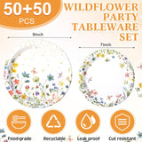 Mumufy 100 Pack Floral Paper Plates 9" & 7" Disposable Wildflower