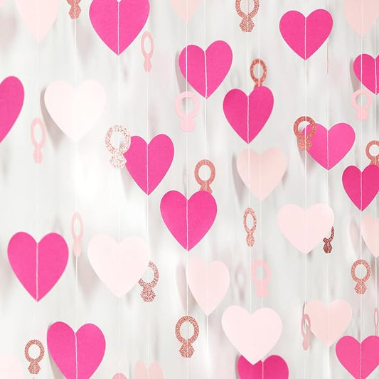 Hot-Pink Rose Gold Heart-Ring Garland - 52Ft Engagement Bachelorette