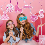 SOLDAY 20Pcs Pink Birthday Hanging Decorations Pink Girls Party Foil