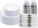 BESTVIP 175PCS Silver Plastic Dinnerware Set, Disposable Party Plates