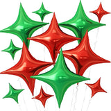 Red Green Christmas Balloons,12Pcs Four Angle Star Foil