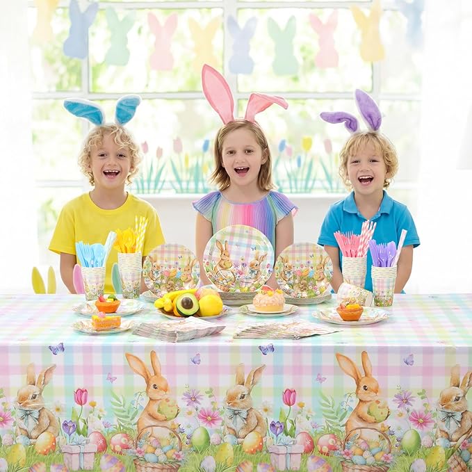452 Pcs Easter Party Supplies for 50 Guest Pastel Easter Bunny Paper