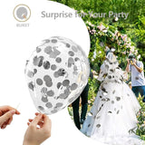 Bezente Black Silver Confetti Latex Balloons,60pcs 12 inch Black