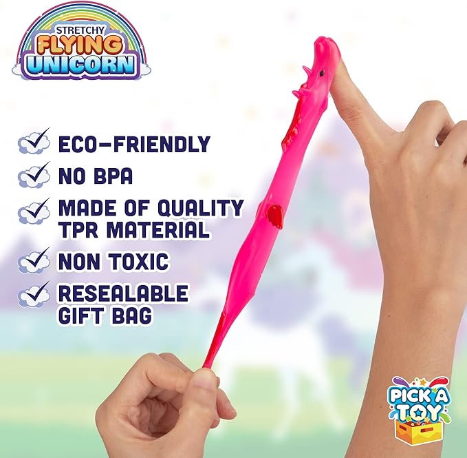 PICK A TOY Unicorn Slingshot Toys for Kids 24 Pack Stretchy Finger