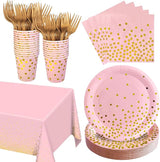 Pink and Gold Party Supplies Includes 9" Paper Plates and Napkins