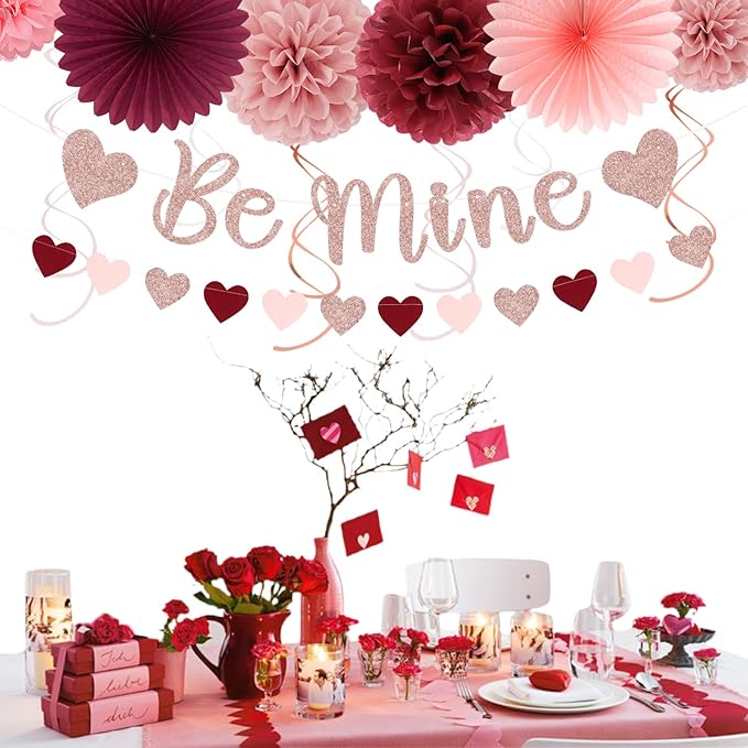 Pink Burgundy Red Valentines Day Galentines Party Decorations 22pcs