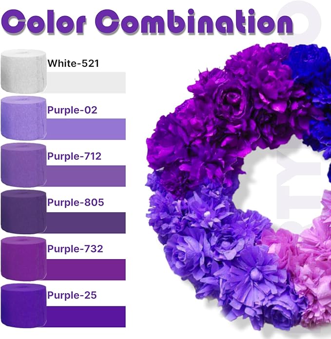 PartyWoo Purple and Gold Crepe Paper Streamers 4pcs 328ft Pack of