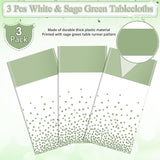 3Pcs White and Sage Green Tablecloth Decorations,Plastic White Table