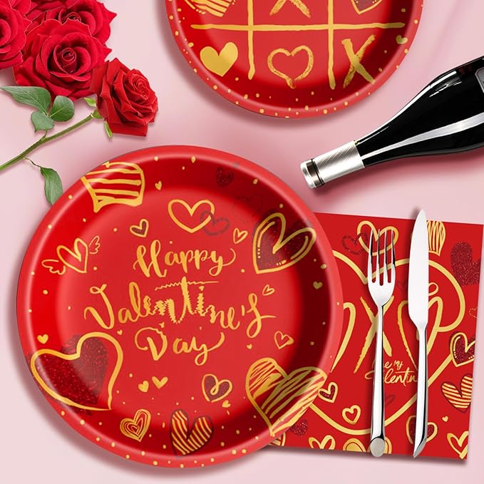 Valentine's Day Party Supplies Tableware Set Red Heart Love Paper