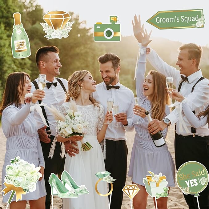 38 PCS Sage Green Wedding Photo Booth Props Bridal Shower Photo