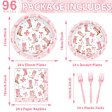 96Pcs Coquette Bow Cowgirl Happy Birthday Party Supplies Western
