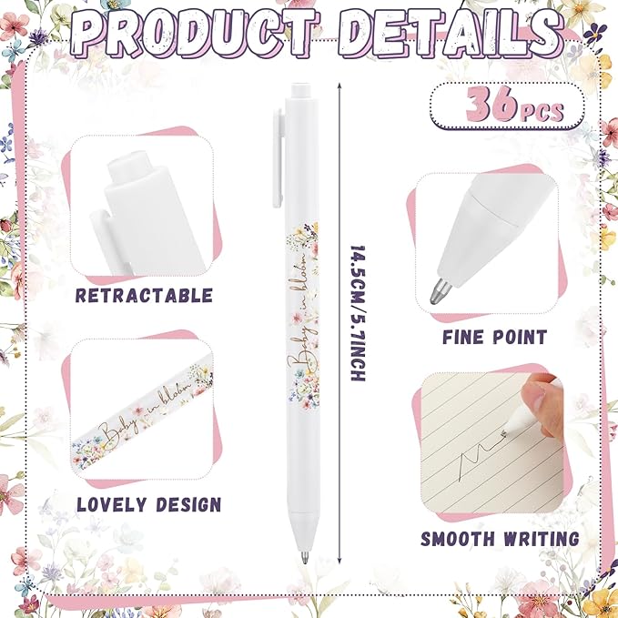 Ireer 36 Pcs Baby in Bloom Baby Shower Pens Gifts Bulk Party Favors