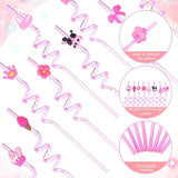 16 Sets Pink Princess Party Favors Goodie Cups with Lids and Straws