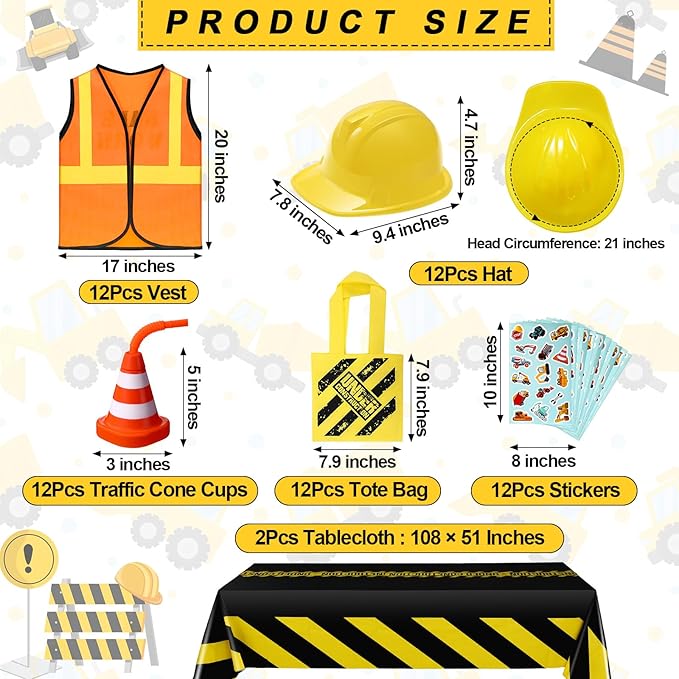 62 Pcs Construction Birthday Party Supplies Set Kids Construction