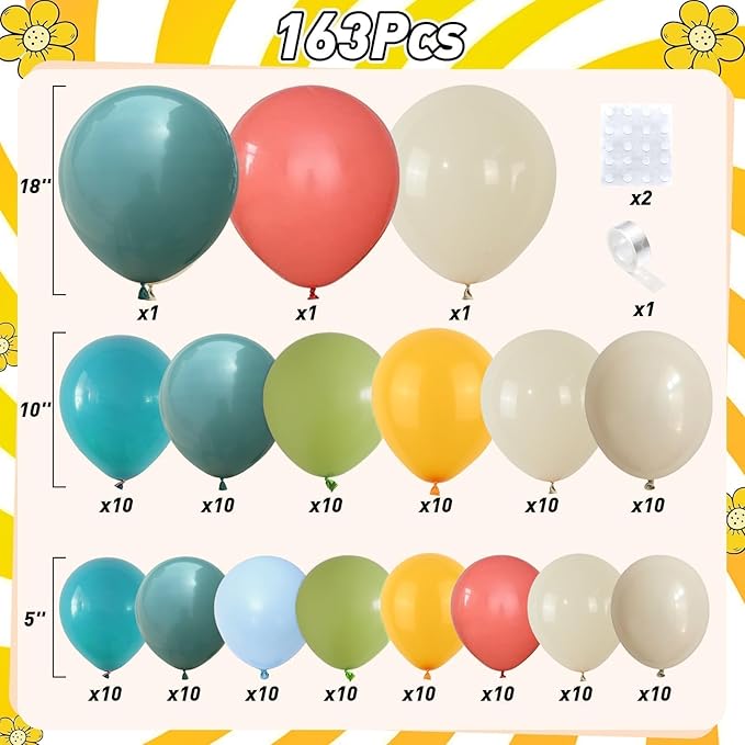 Retro Boho Balloon Arch Garland Kit 163Pcs Retro Blue Orange Mustard