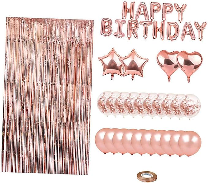 28pcs Rose Gold Birthday Balloons Set with Latex Foil and Sequin