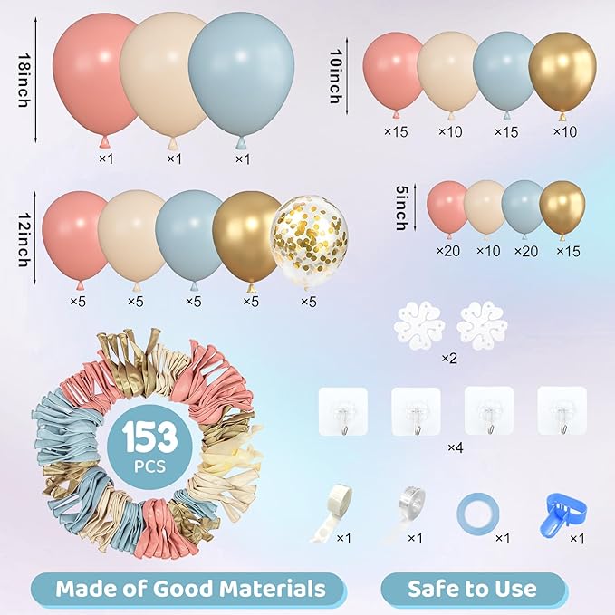 Amandir 153pcs Pink Blue Balloon Garland Arch Kit, Different Sizes 18