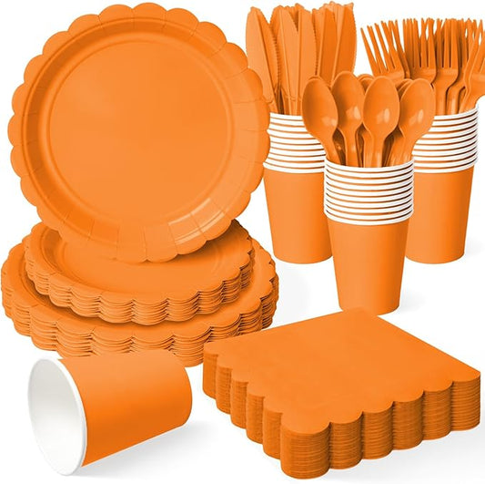 Vyntra 175 Pcs Orange Disposable Paper Plates and Napkins Set for 25,