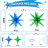 18 Pcs Green Blue Star Balloons, Blue and Green Balloon with 6 Pcs
