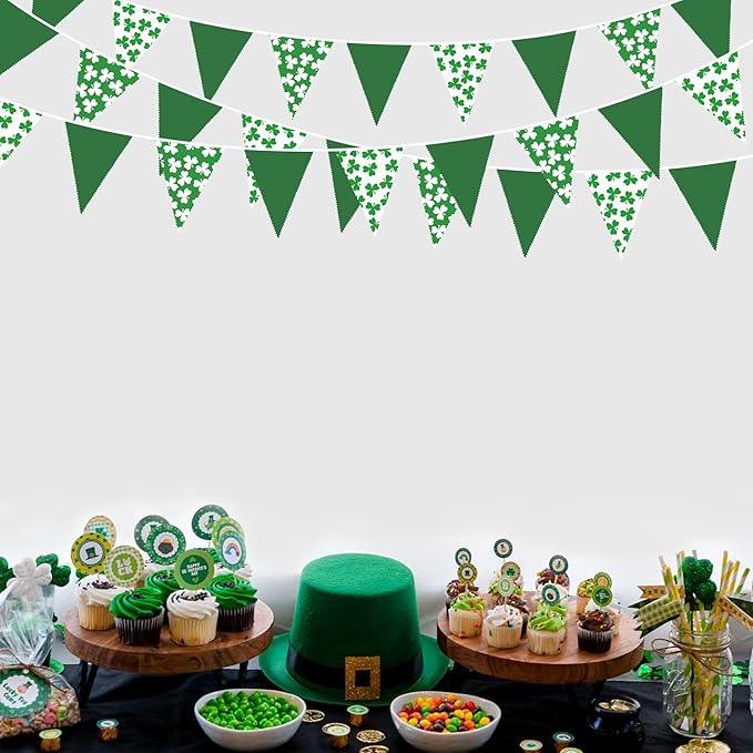 32Ft St Patrick's Day Party Decorations Green White Shamrocks Clover