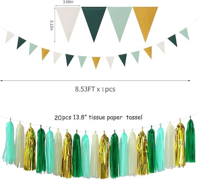Sage-Green Beige-Gold Baby Bridal-Shower Decorations - 30pcs Rustic