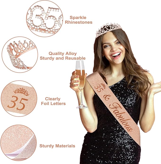 35th Birthday Decorations for Women 49pcs Black Rose Gold Black