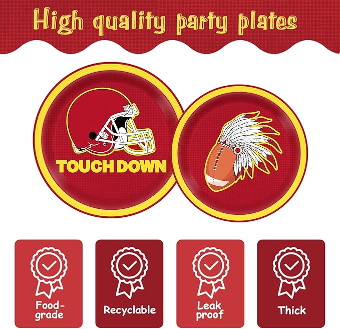 168pcs Red Football Party Supplies Touch Down Plates Napkins