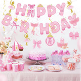 Zwiebeco Pink Gold Ballerina Happy Birthday Banner Bunting Hanging