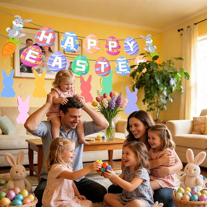 8PCS Easter Decorations Set Includes Happy Easter Banner Hanging