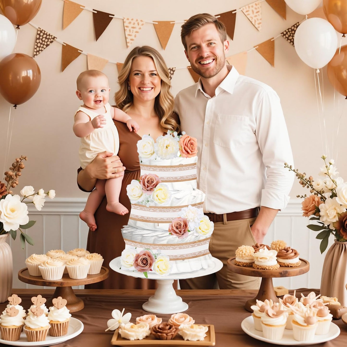 Cheerupp Boho Floral Theme Diaper Cake Decorations for Baby Shower