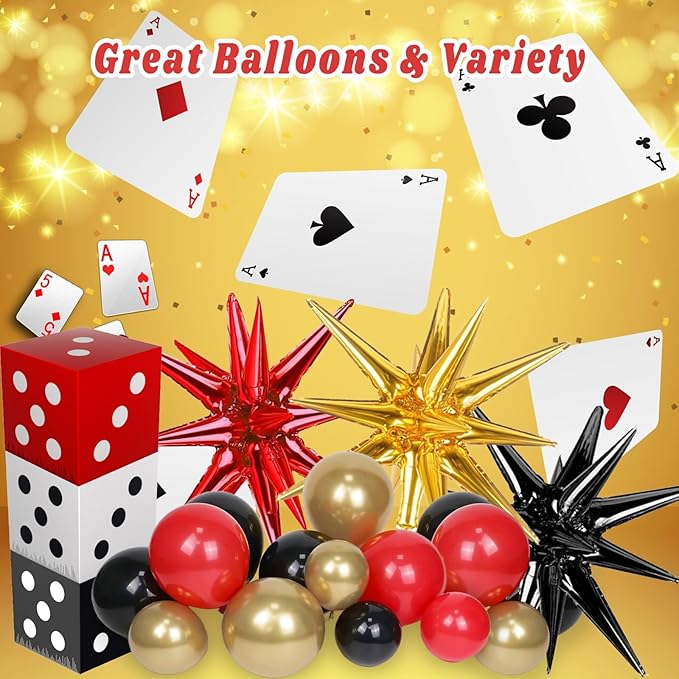 Casino Balloon Arch Garland Kit with Red Black and Gold Balloons