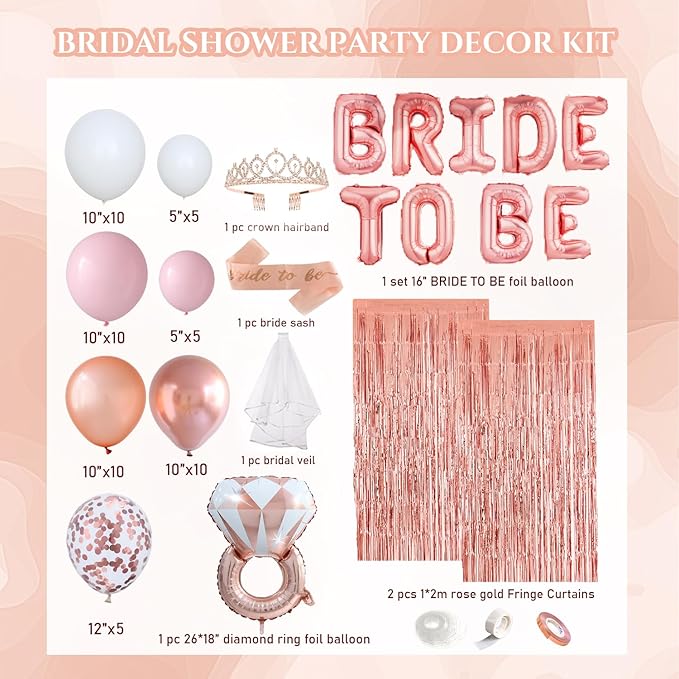 65 Pcs Rose Gold Bridal Shower Decorations White Pink Rose Confetti