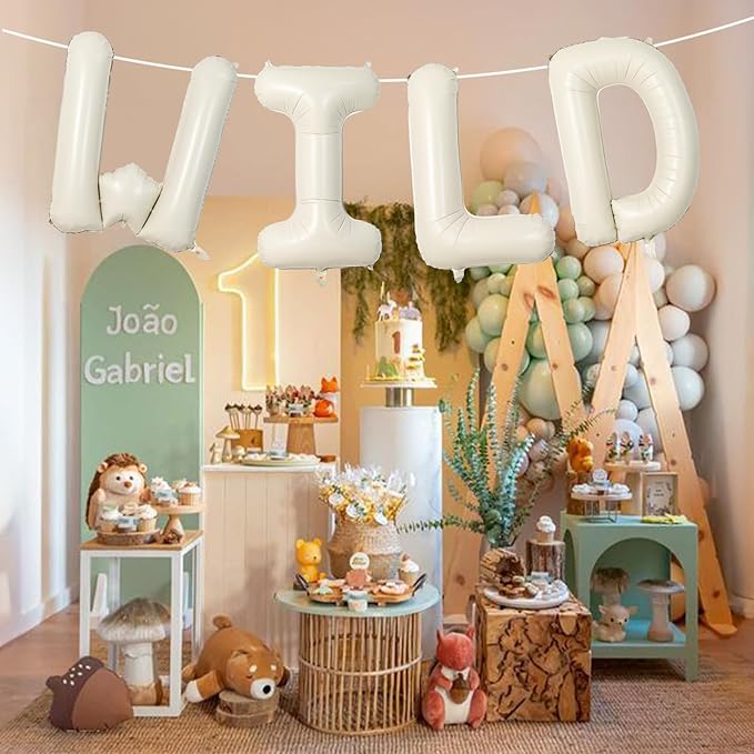 Beige WILD Balloons for Wild One Party Decorations, 40 Inch Cream