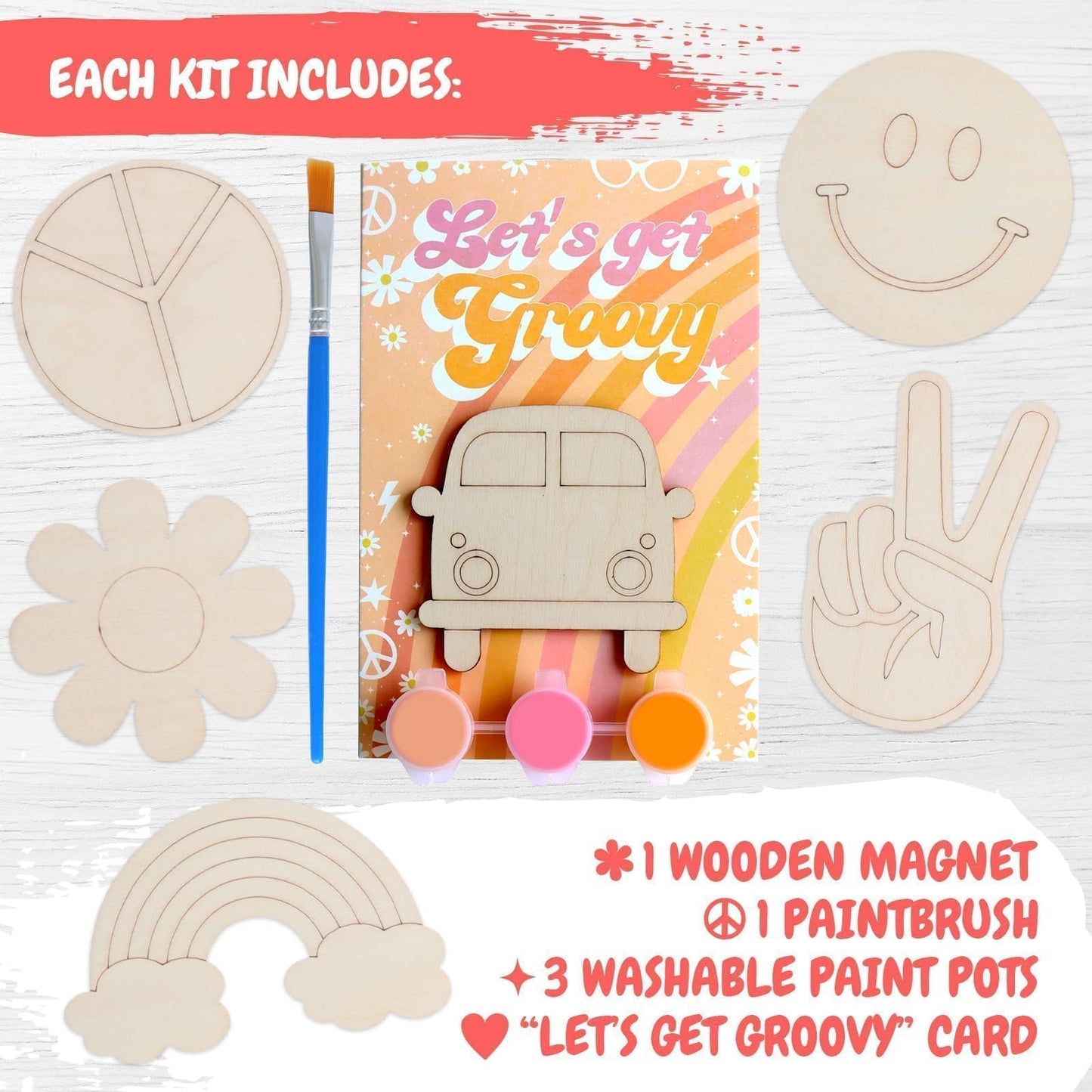 BOIKOKY 12 Pack Pre-Packaged Groovy Party Favors, Wooden Retro Cutouts